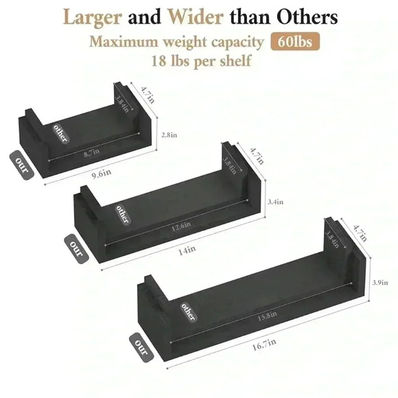 Set of 3 floating shelves NIB - Picture 2 of 7
